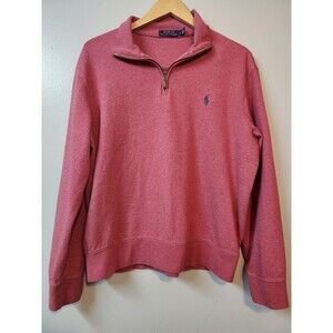 Polo Ralph Lauren Sweater Mens L Red 1/4 Zip Pullover Pony Logo Preppy